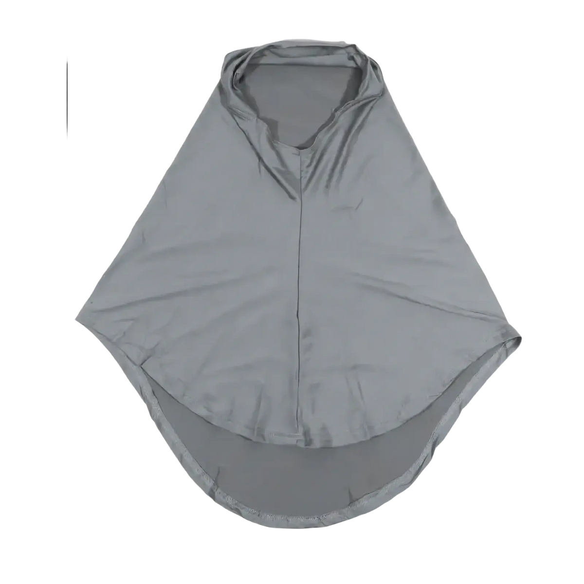 Gray lightweight fabric poncho with hood and hemmed edges for instant full cover hijab bonnet shawl use