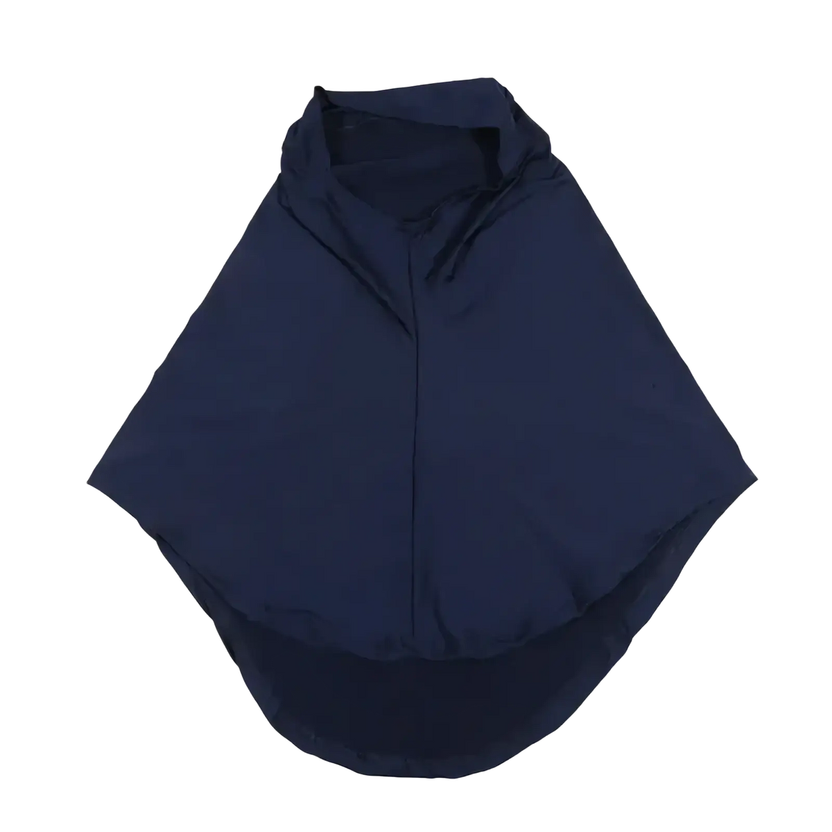 Navy blue hooded poncho instant full cover hijab bonnet shawl showing the back side in lightweight fabric