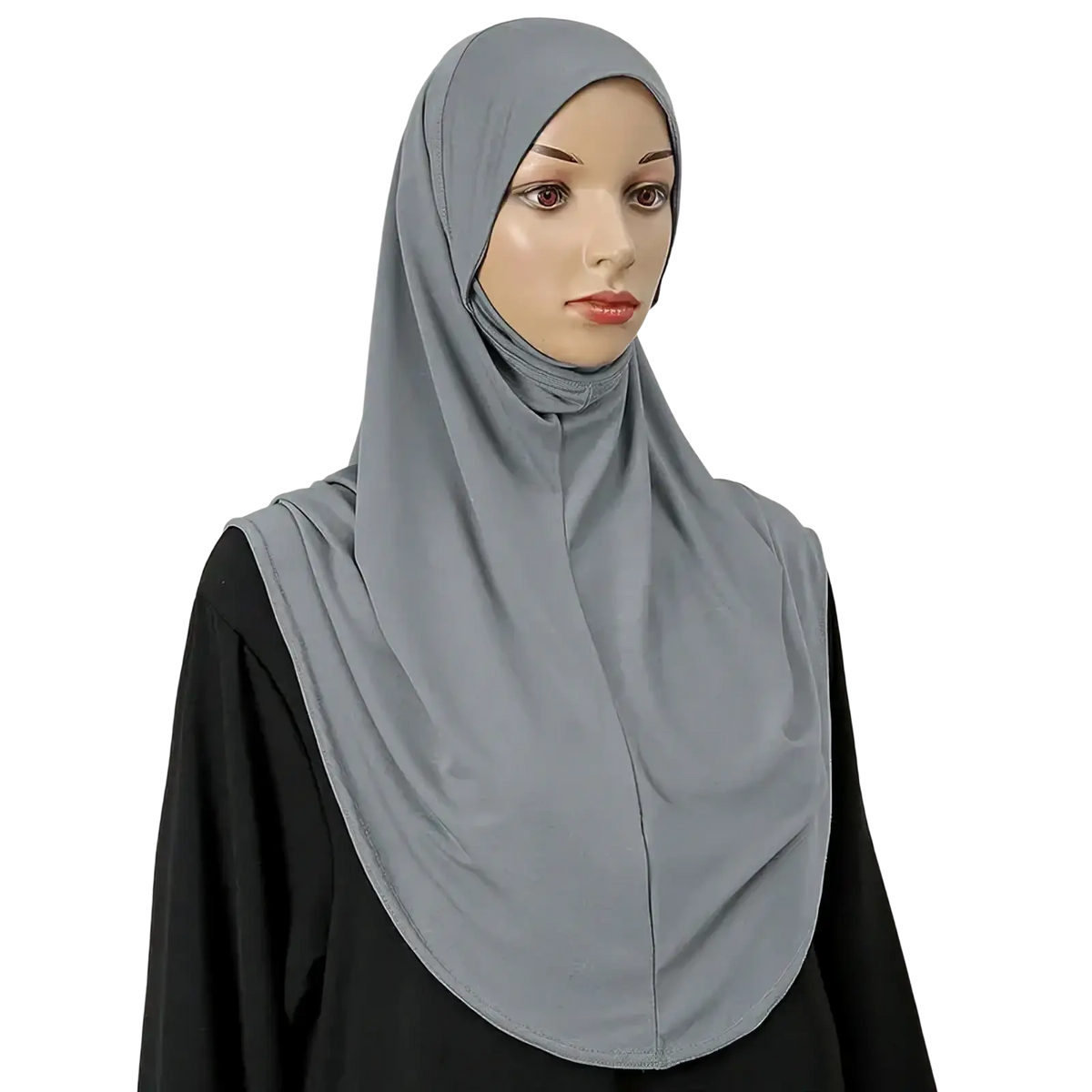 Instant full cover hijab bonnet shawl in sleek solid gray with smooth lightweight fabric and subtle seam detailing