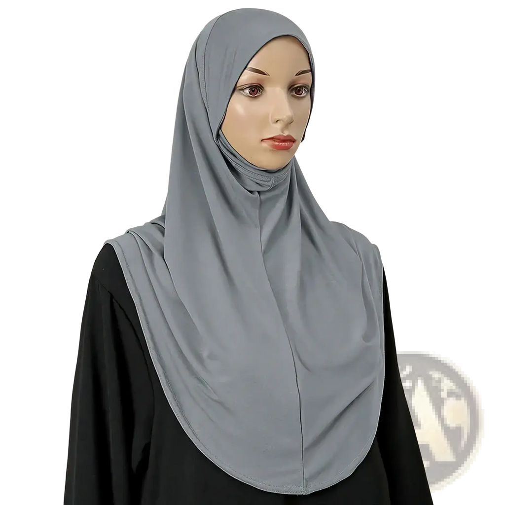 Instant full cover hijab bonnet shawl in sleek solid gray with smooth lightweight fabric and subtle seam detailing