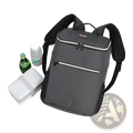 Gray insulated cooler backpack with black straps white zipper accents made of waterproof oxford fabric for picnics