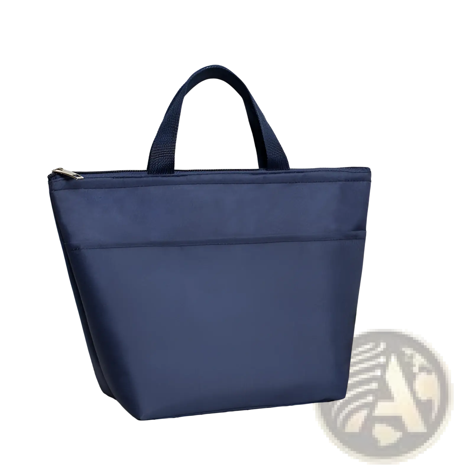 Navy blue insulated oxford bento lunch bag with zipper closure and top handle for easy carrying