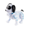Intelligent music robot dog toy in white and black with glowing blue LED accents for interactive walking play