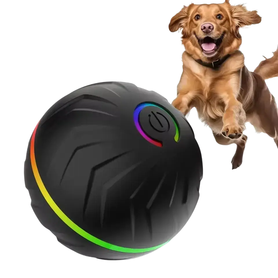 Interactive ball dog toy with led lights black smart textured ball dog toy with glowing rainbow led ring for dogs