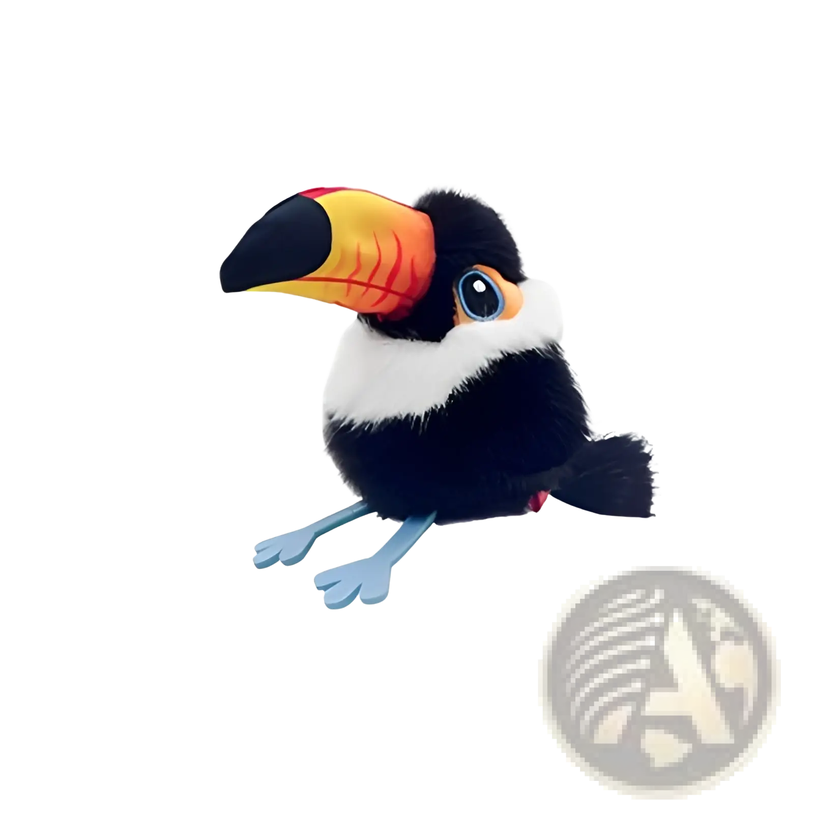 Interactive bird cat toy plush sparrow with vibrant orange yellow black beak soft black white fur and blue feet