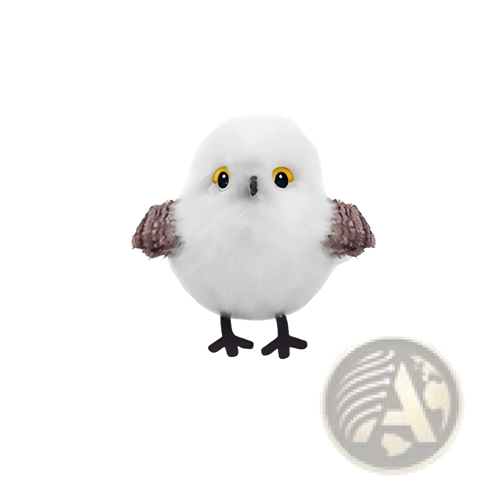 A plush white-bellied tit interactive bird cat toy with fluffy body brown textured wings and black feet