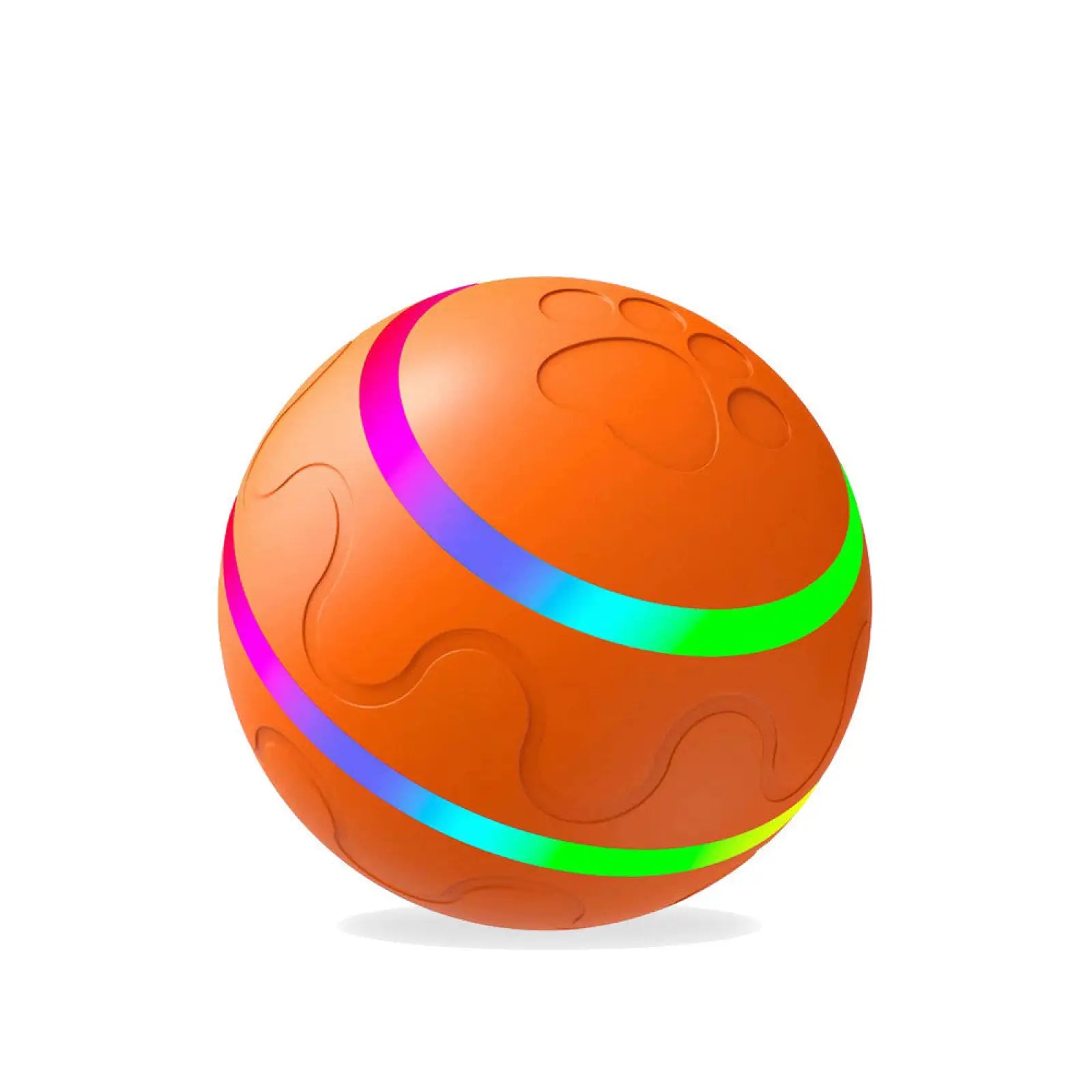 Orange interactive cat ball toy with colorful led light strips and paw print patterns automatic usb rotating ball