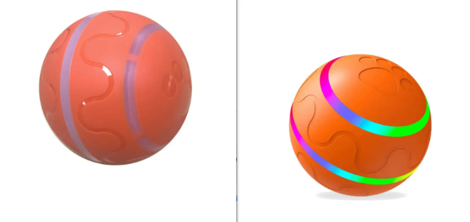 Orange interactive cat ball toy with colorful glowing bands textured surface and automatic usb rotating feature