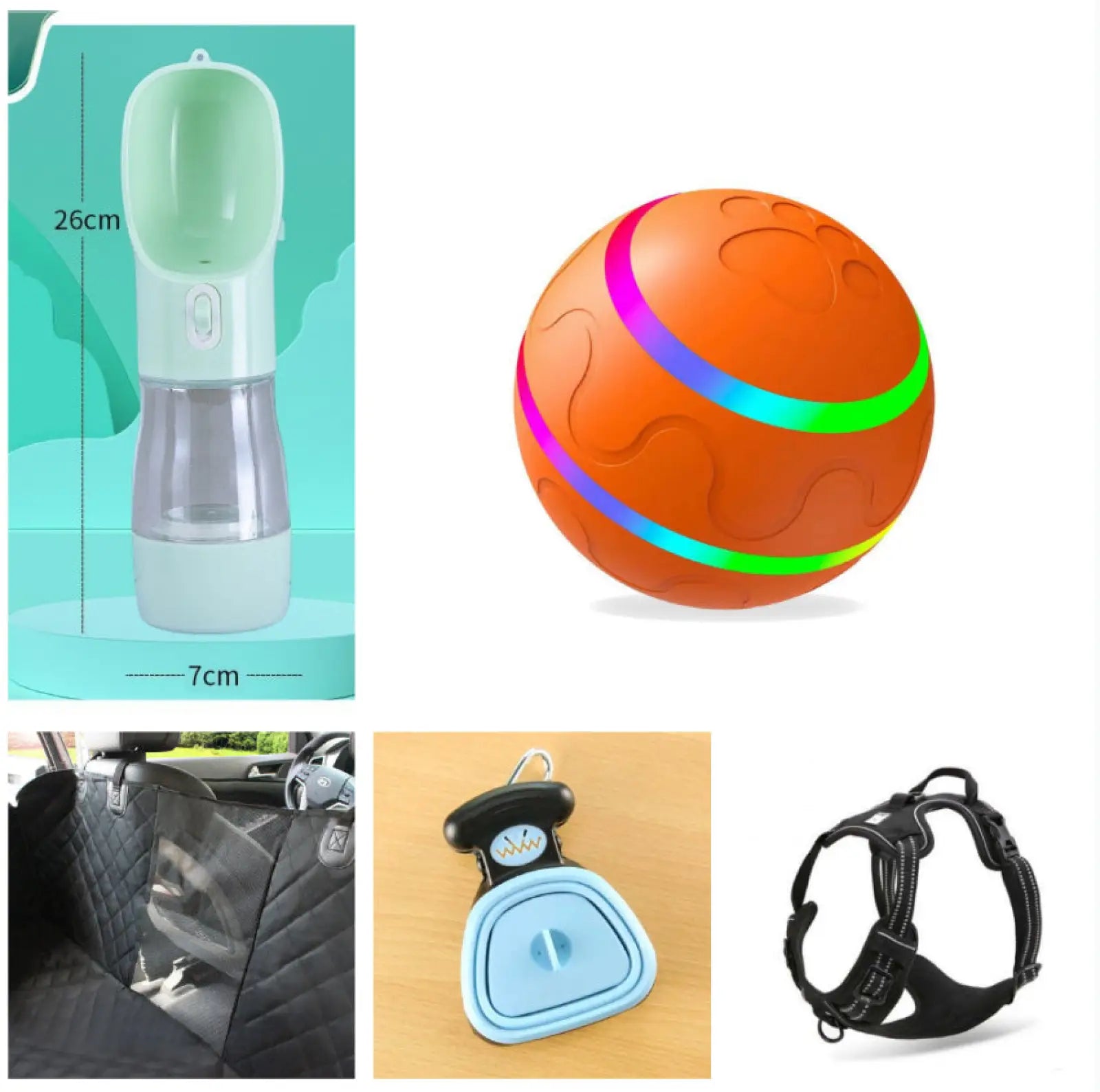 Orange glowing interactive cat ball toy with rainbow stripes paw prints automatic usb rotating ball for pets