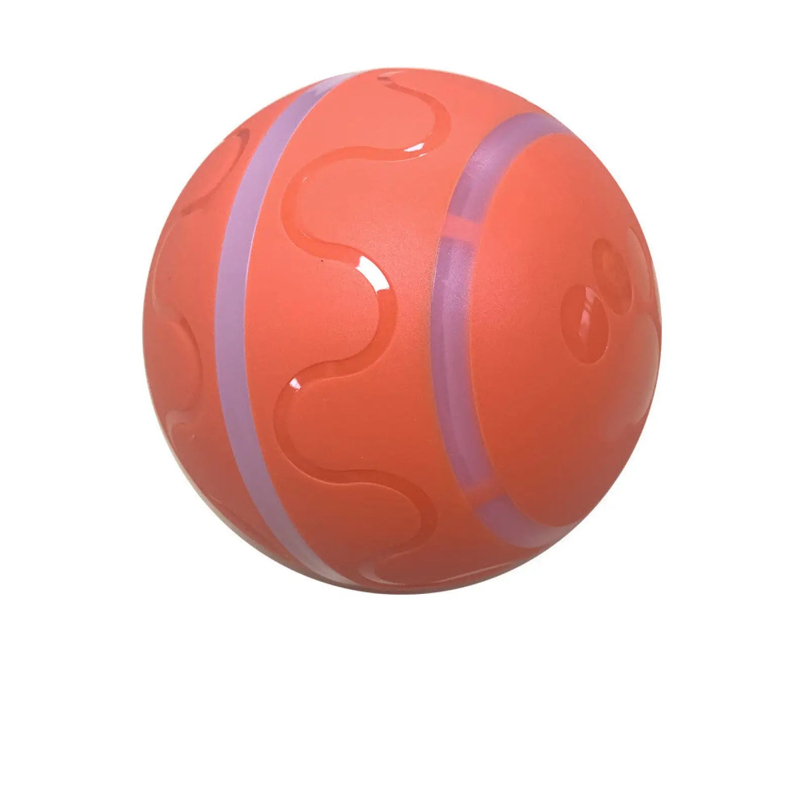 Interactive cat ball toy with a glossy orange spherical design and purple wavy stripe automatic usb rotating ball