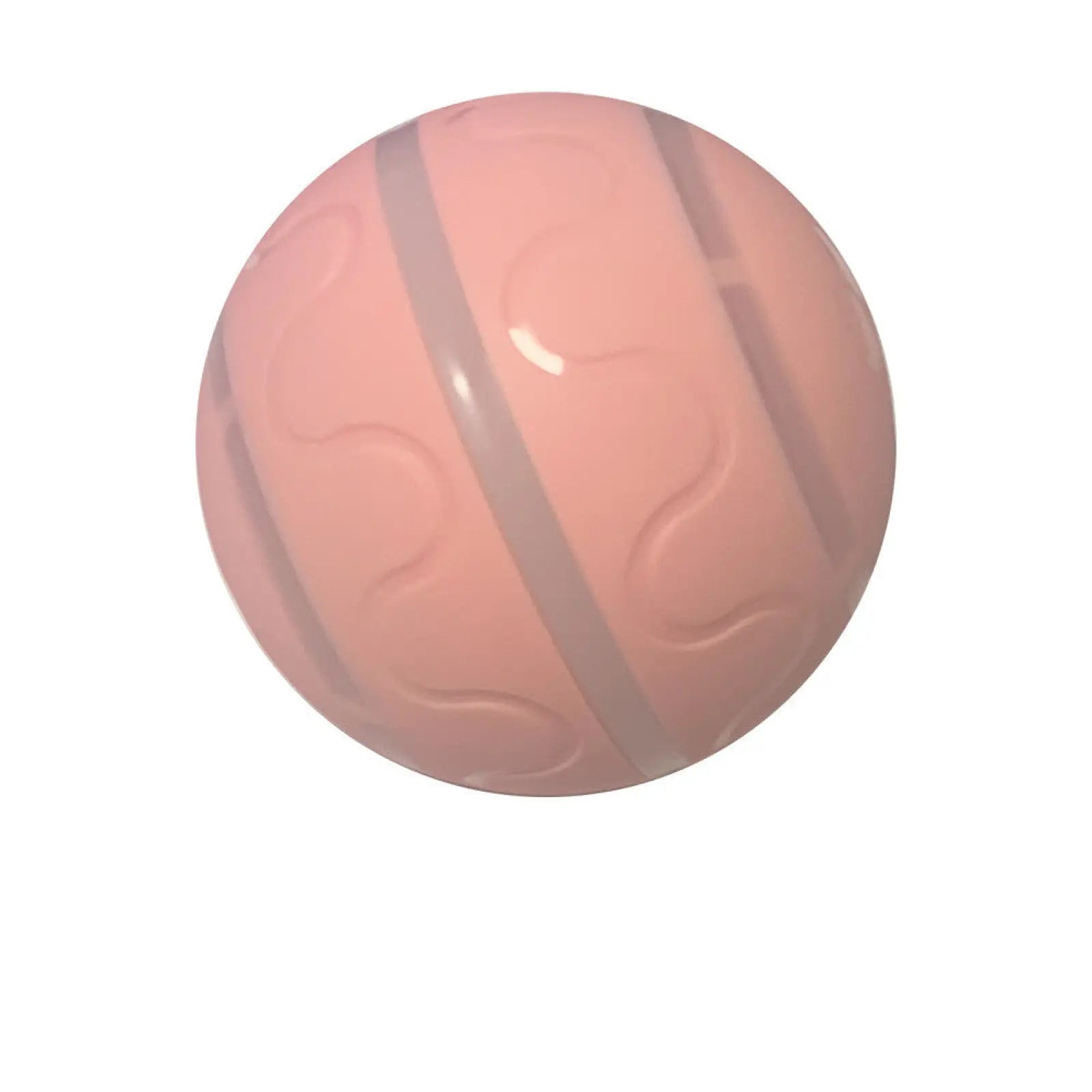 Interactive cat ball toy automatic usb rotating glossy pink spherical object with embossed wave patterns and stripes