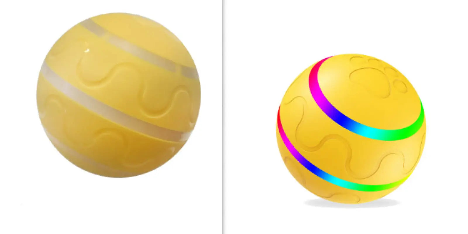 Yellow spherical interactive cat ball toy with textured surface and horizontal stripes for automatic usb rotation