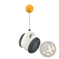 White and black robotic cat toy with a spinning orange ball on top for interactive automatic lifting teaser play