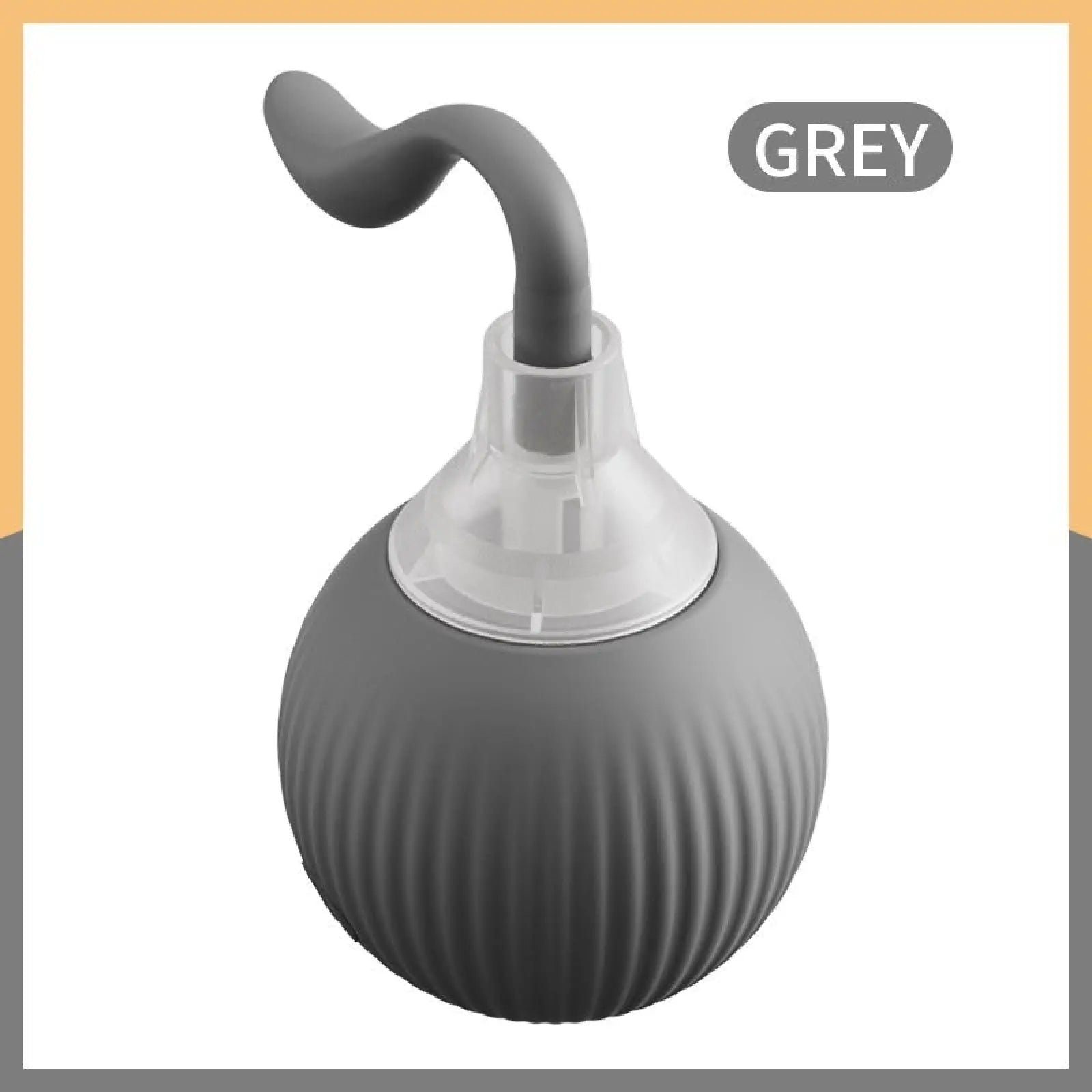 Grey silicone bulb with clear plastic nozzle and curved tube for interactive cat toy ball automatic moving roller toy