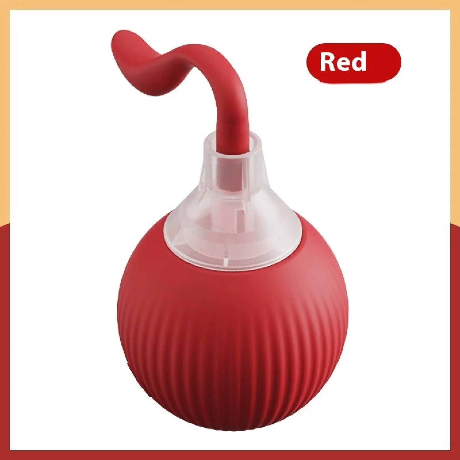 Red silicone bulb with clear plastic nozzle and curved handle for interactive cat toy ball automatic moving roller toy
