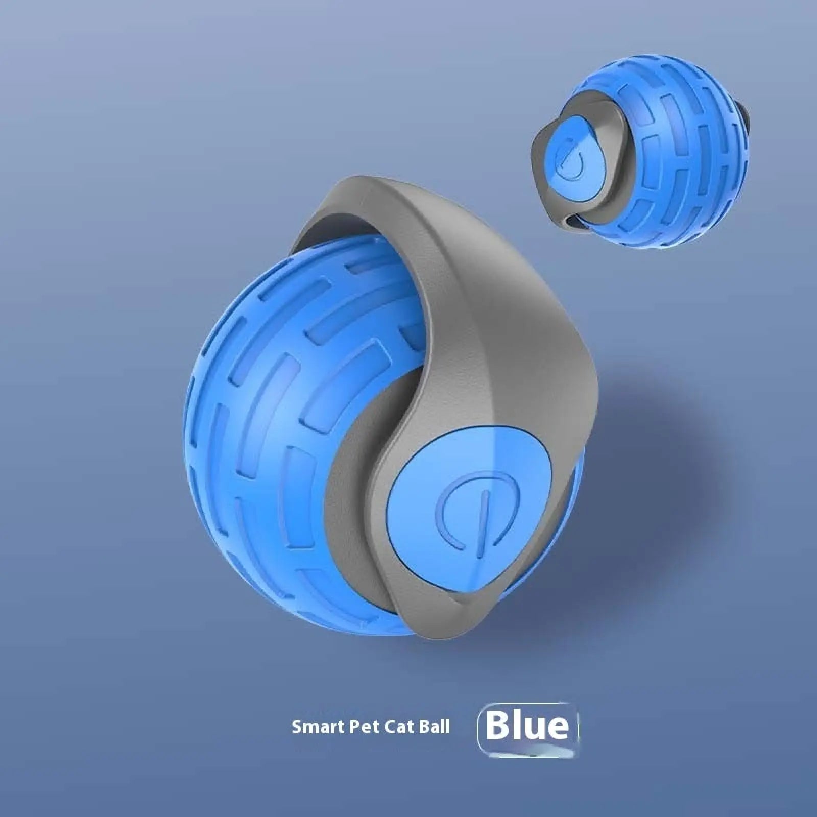 Blue smart electric usb rechargeable interactive cat toy ball with textured surface and gray accent band