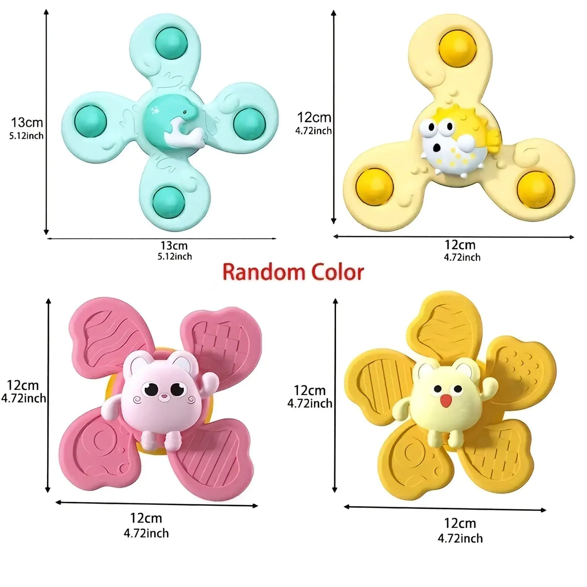 Cute colorful silicone fidget spinner interactive cat toys with soft rounded edges and pastel animal characters for boredom relief