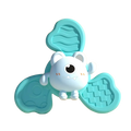 Interactive cat toy featuring a cute turquoise and white silicone baby teether with a cartoon monster design