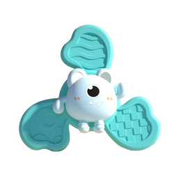 Interactive cat toy featuring a cute turquoise and white silicone baby teether with a cartoon monster design