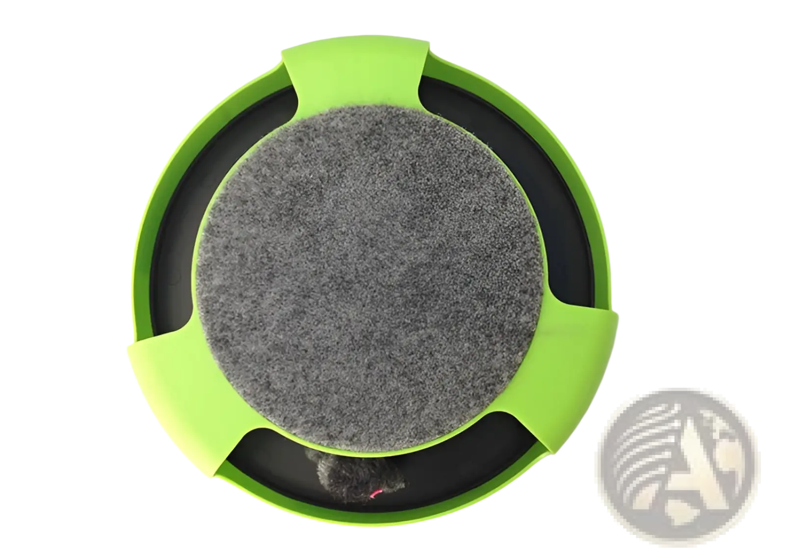 Bright green interactive cat toy turntable with gray felt center and black inner ring for engaging play