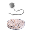 Grey silicone suction cup with rope paired with a pink cat bed with black and orange prints for interactive cat toys from mainland china