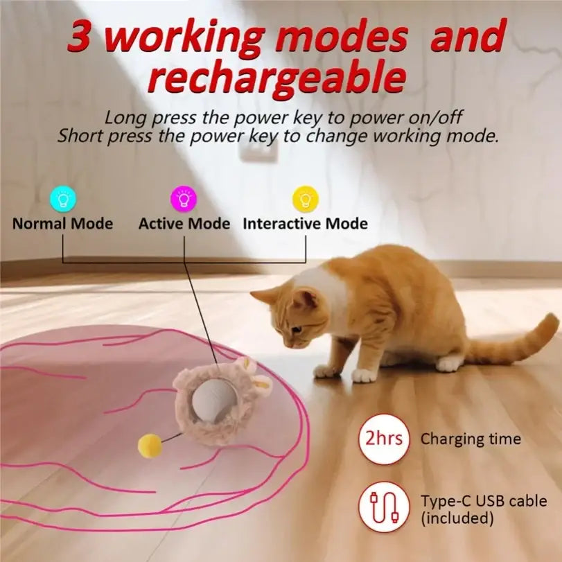 A plush light pink interactive cat toy with white ball and yellow pom-pom from mainland china interactive cat toys set
