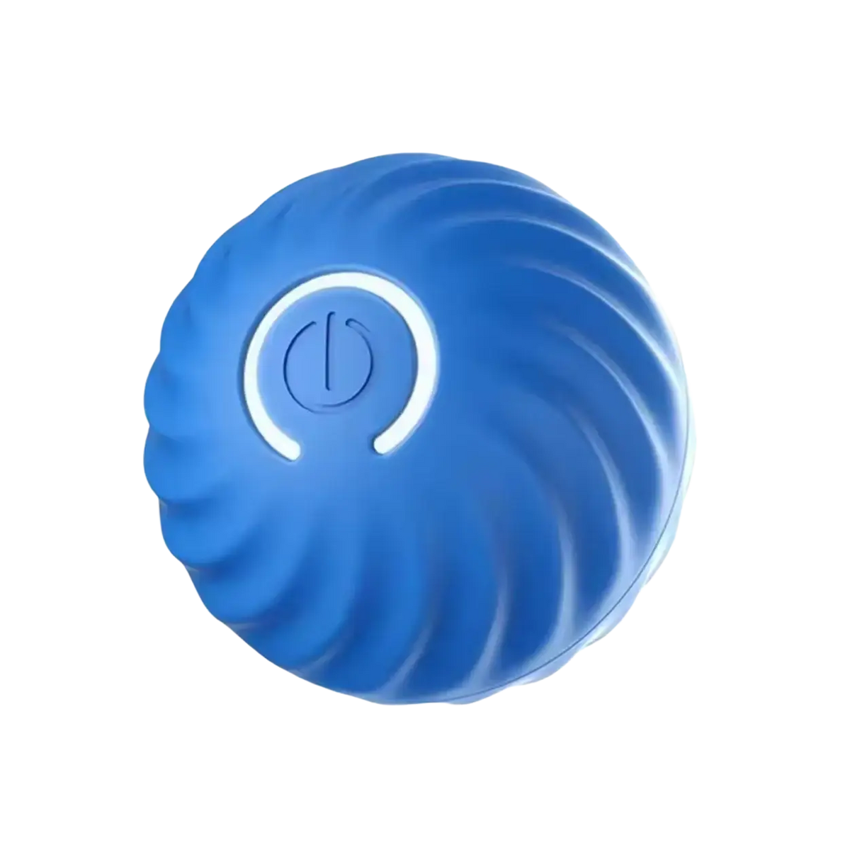 Blue textured interactive dog toy massage ball with white power button rechargeable automatic rolling ball