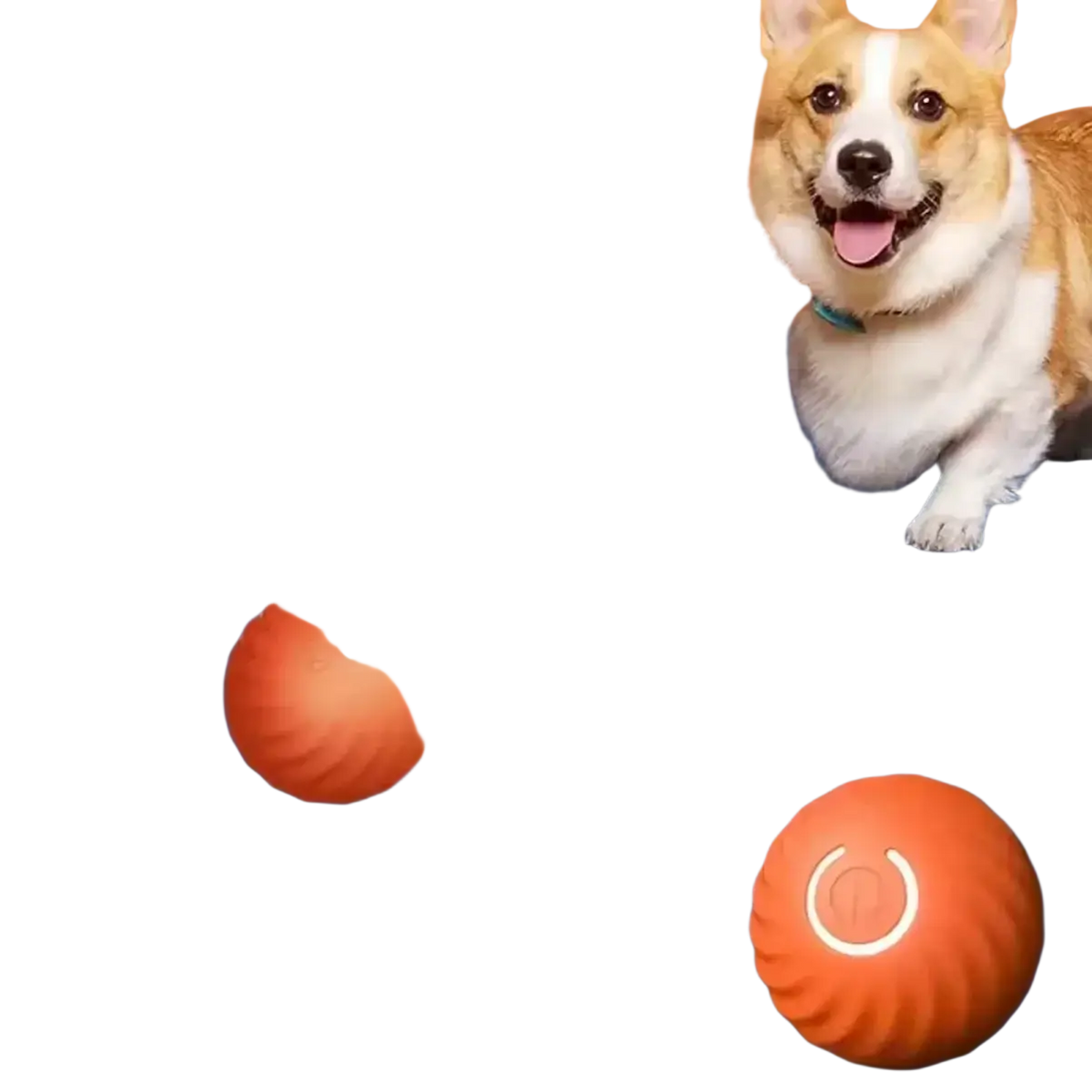 Orange textured smart interactive rechargeable rolling ball with glowing LED light pattern for interactive dog toys