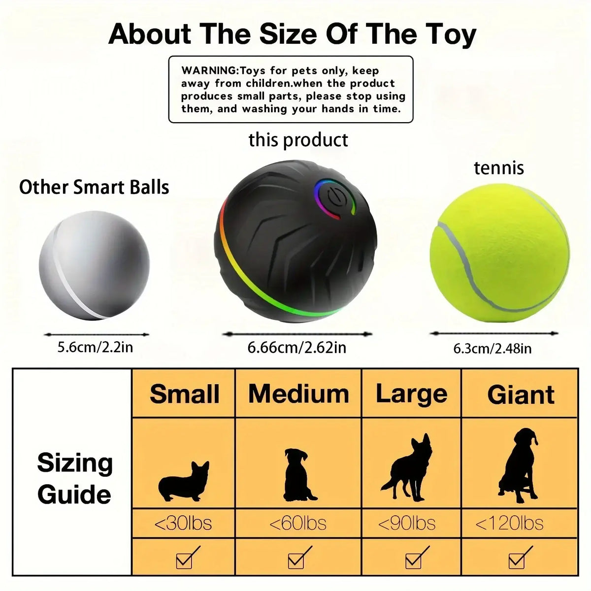 Black interactive dog toy smart rolling ball with glowing rainbow led ring designed for pet playtime