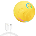 Interactive dog toys smart rolling ball led in bright yellow with textured surface glowing power button and rainbow led ring