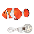 Orange and white plush nemo fish interactive electric cat toy with black outlines and usb rechargeable cable