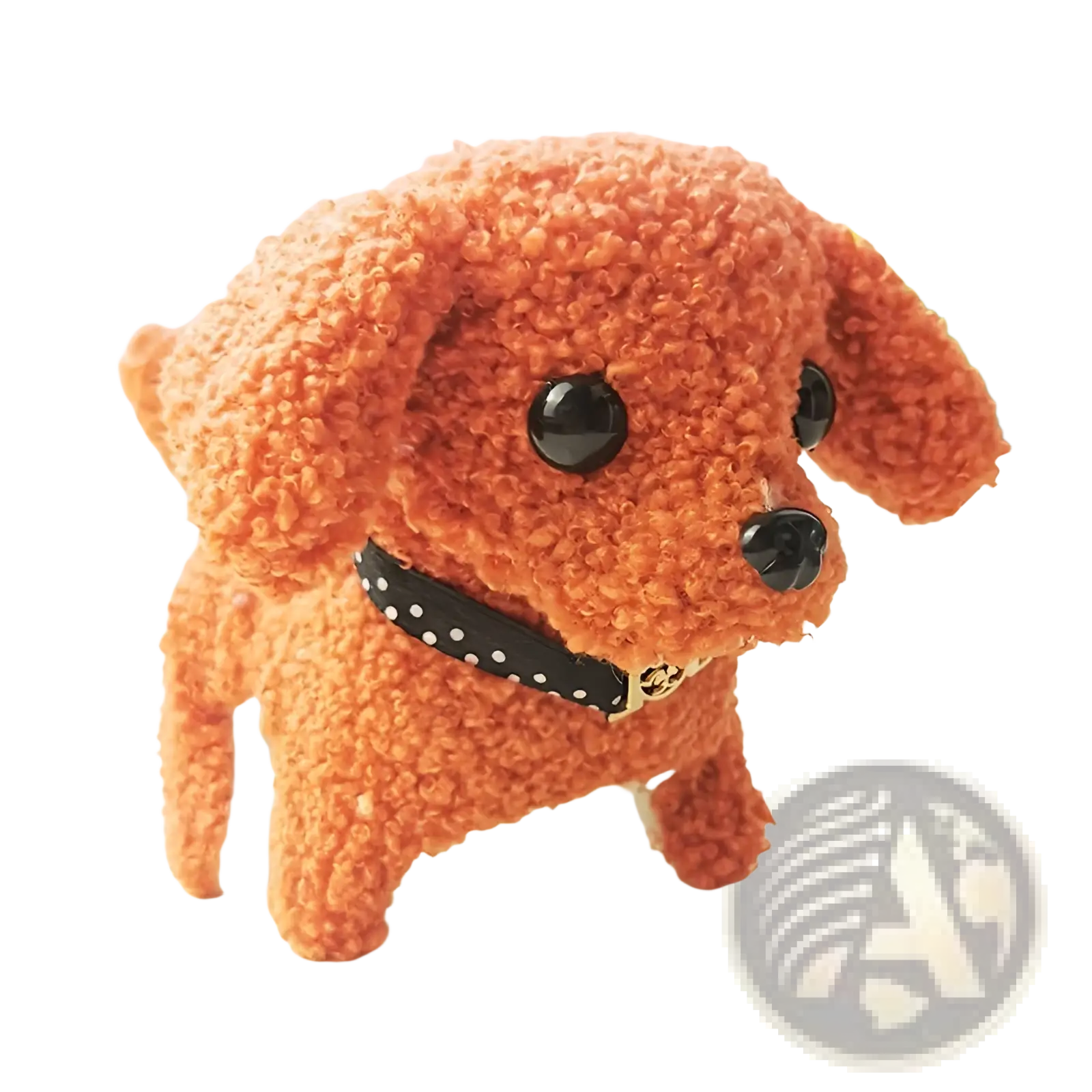 Interactive electric plush dog toy for children featuring an orange plush poodle with black glossy eyes and a polka-dot collar