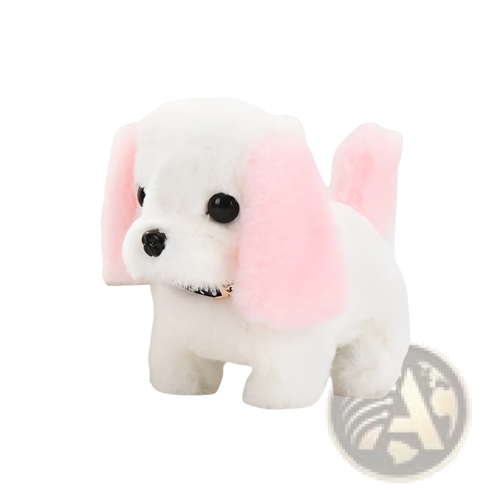 Interactive electric plush dog toy for children featuring an adorable white soft stuffed puppy with pink floppy ears