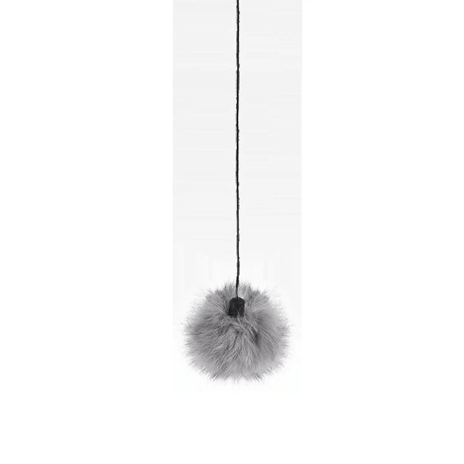 Gray fuzzy interactive electronic motion cat toy with black string designed for pet entertainment and exercise
