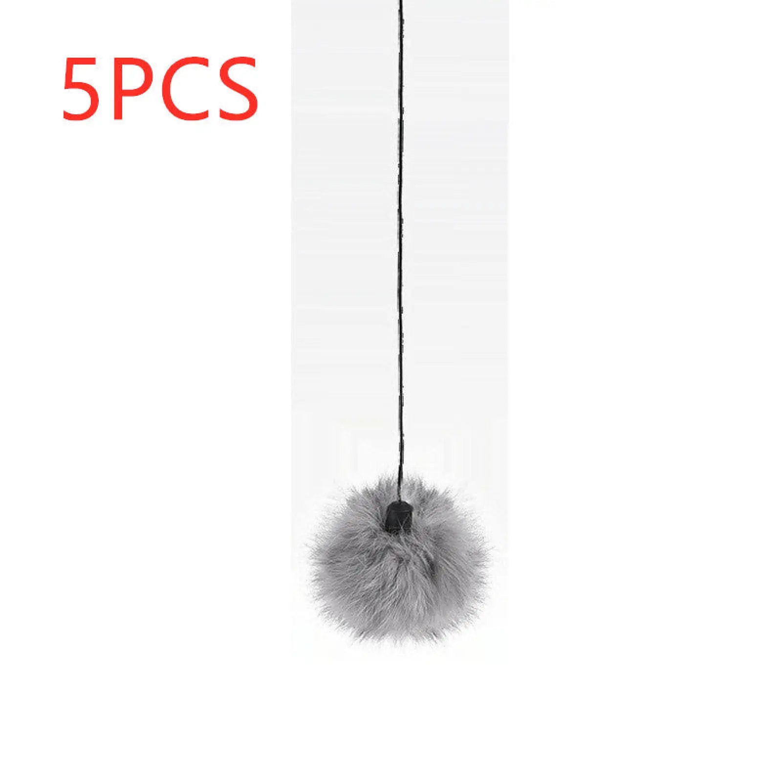 Interactive electronic motion cat toy featuring a gray fuzzy fabric with a black string and connector for pets