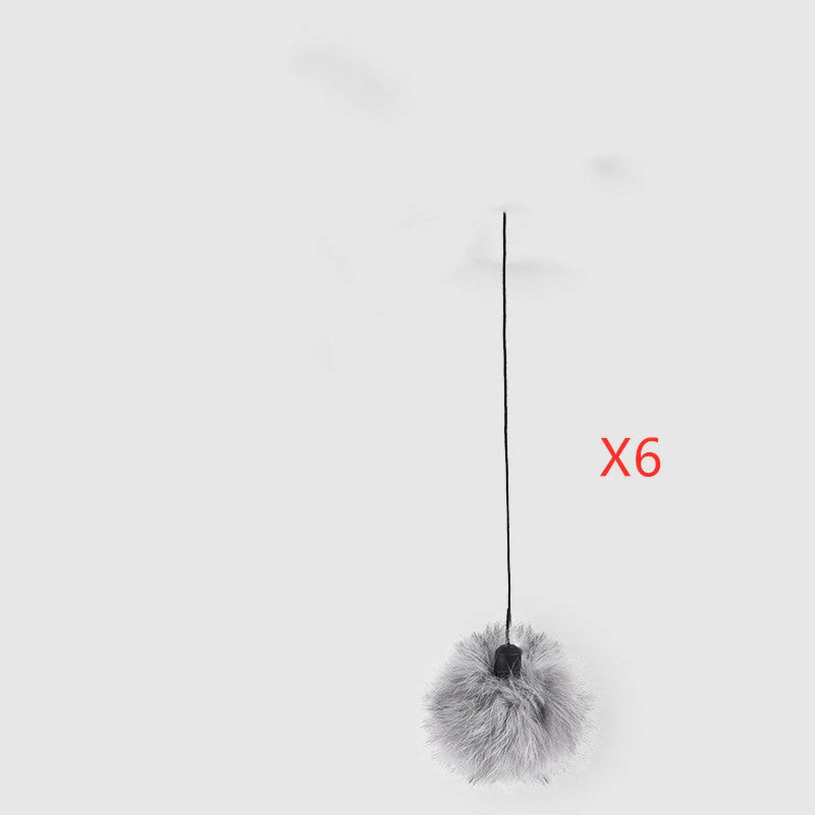 Gray fuzzy electronic interactive motion cat toy with black string designed for pet entertainment and exercise