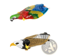 Interactive flying bird cat toy with vibrant red green blue parrot and white black gold eagle plastic birds