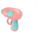 Interactive flying disc cat toy gun in pink and teal plastic featuring a star-shaped design for pet play