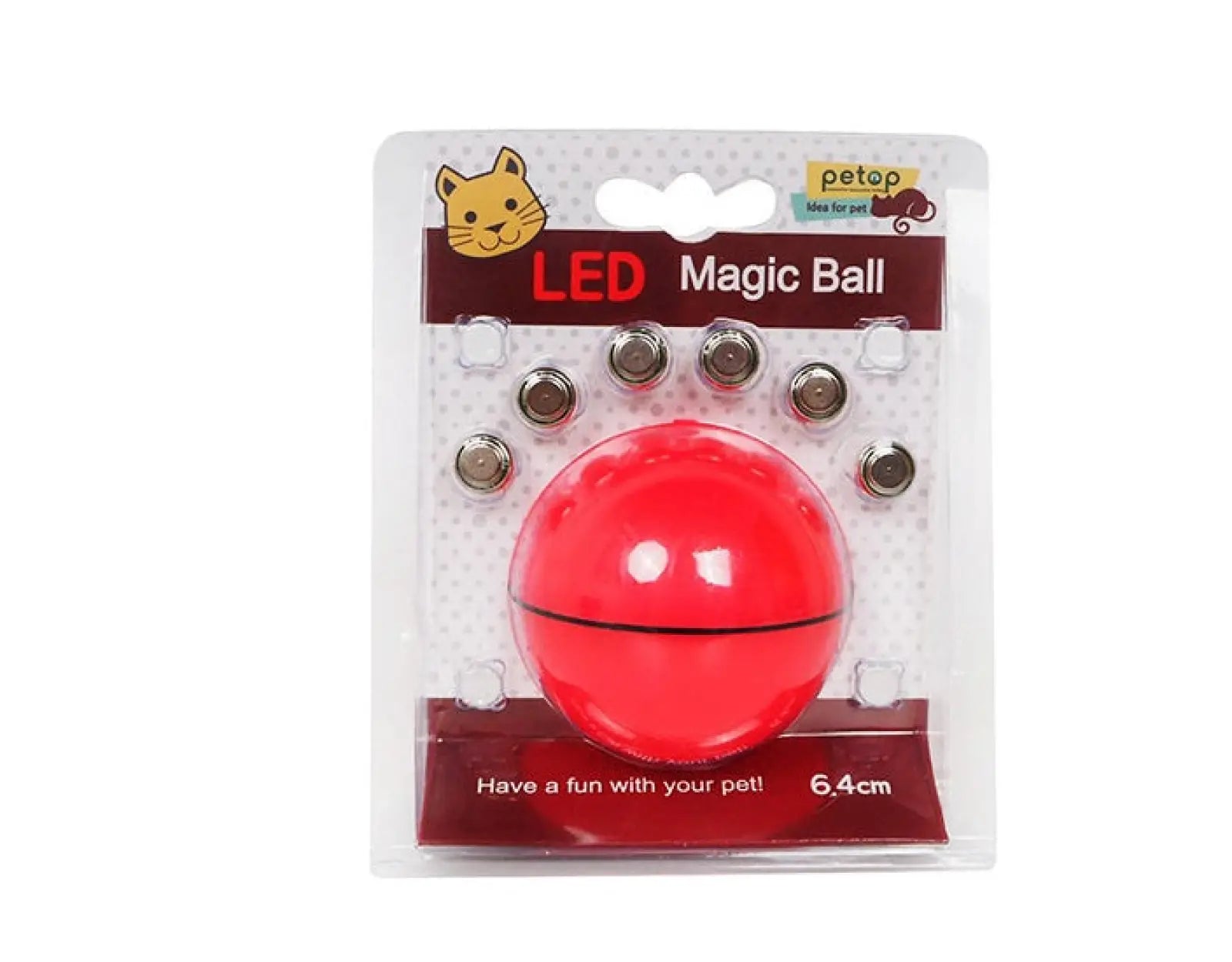 Interactive red led cat toy ball with catnip and feathers 6.4cm packaged with six silver batteries by petop