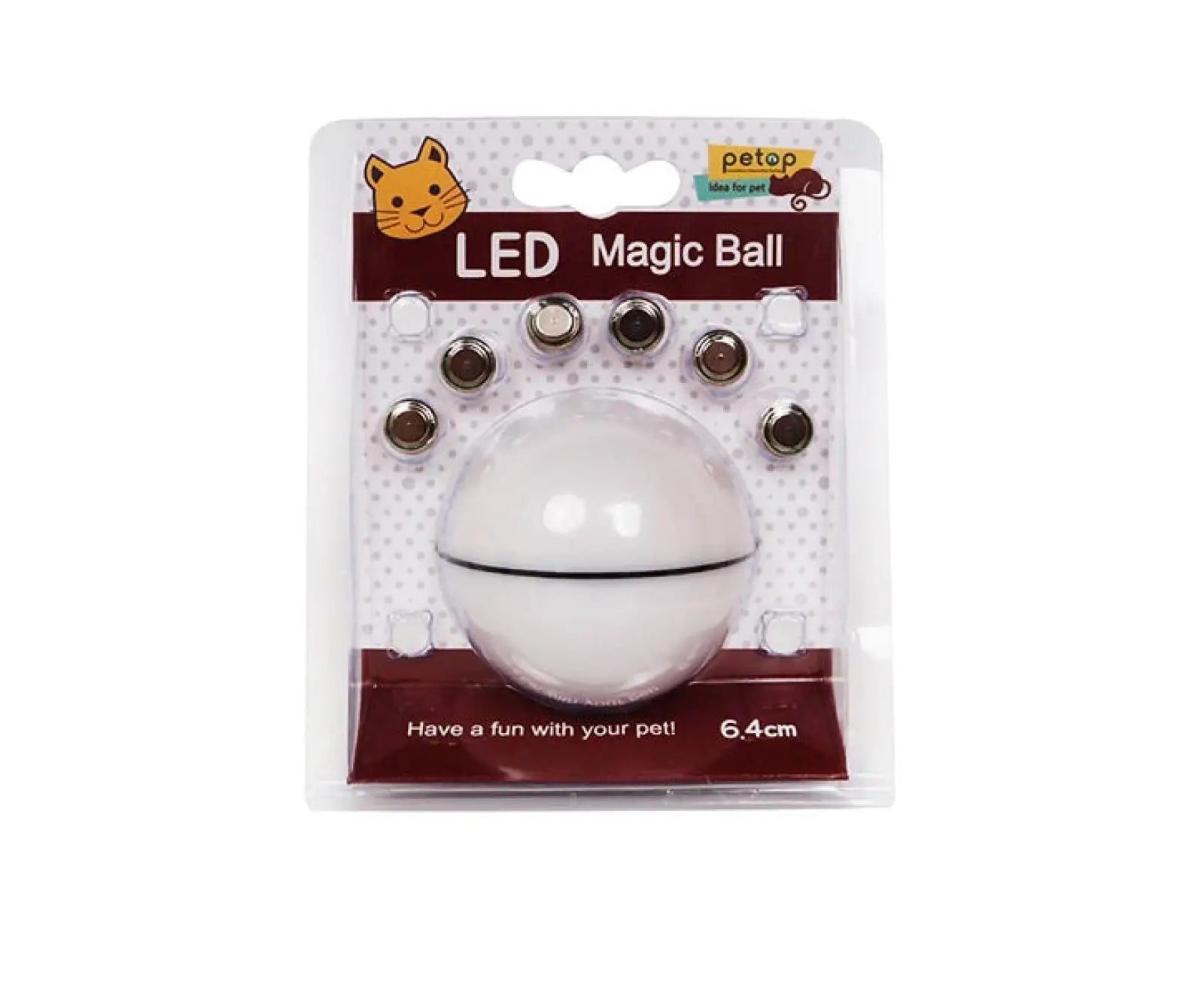 White led interactive cat toy ball with catnip and feathers by petop 6.4cm smooth spherical design with horizontal line