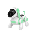 White and mint green interactive robotic dog toy with black visor featuring lights and music for engaging play toys type
