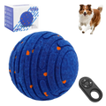 Blue textured interactive toy ball for dogs with orange accents and remote control for automatic moving play