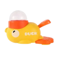 Interactive yellow duck dog toy plastic feeder made in mainland china with orange flippers and clear dome head