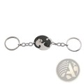 Silver-toned interlocking cat couple keychain set with circular yin-yang medallion featuring black and white cats