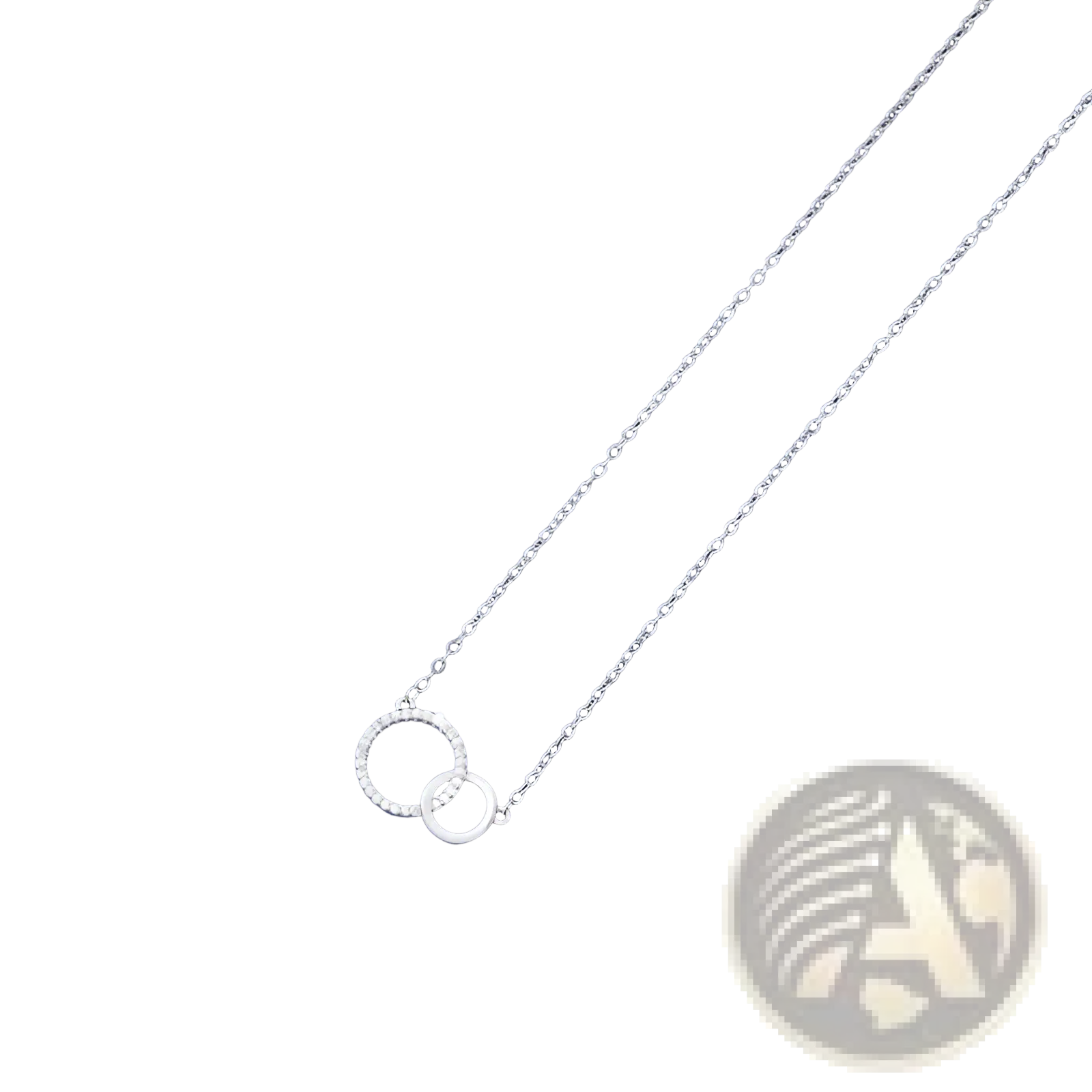 Silver interlocking double circle pendant clavicle necklace with two circular pendants one adorned with tiny stones