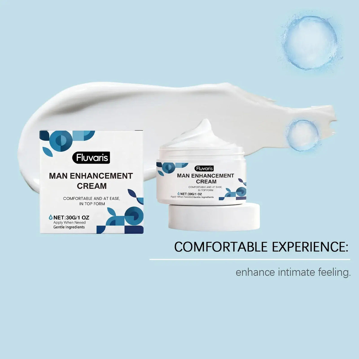 Fluvaris intimate care cream for men in white jar with blue and black label hydrating formula for delicate skin
