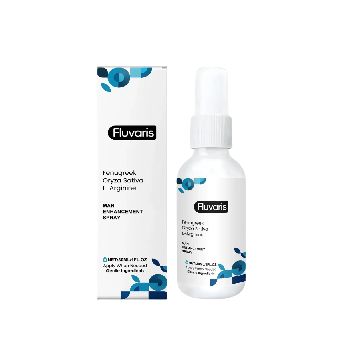 White plastic spray bottle of fluvaris man enhancement intimate care cream for men hydrating formula with blue accents