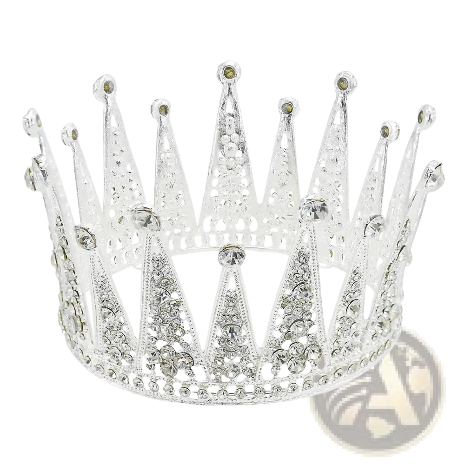 Silver intricate rhinestone filigree bridal tiara crown with sparkling rhinestones and lace-like cutouts