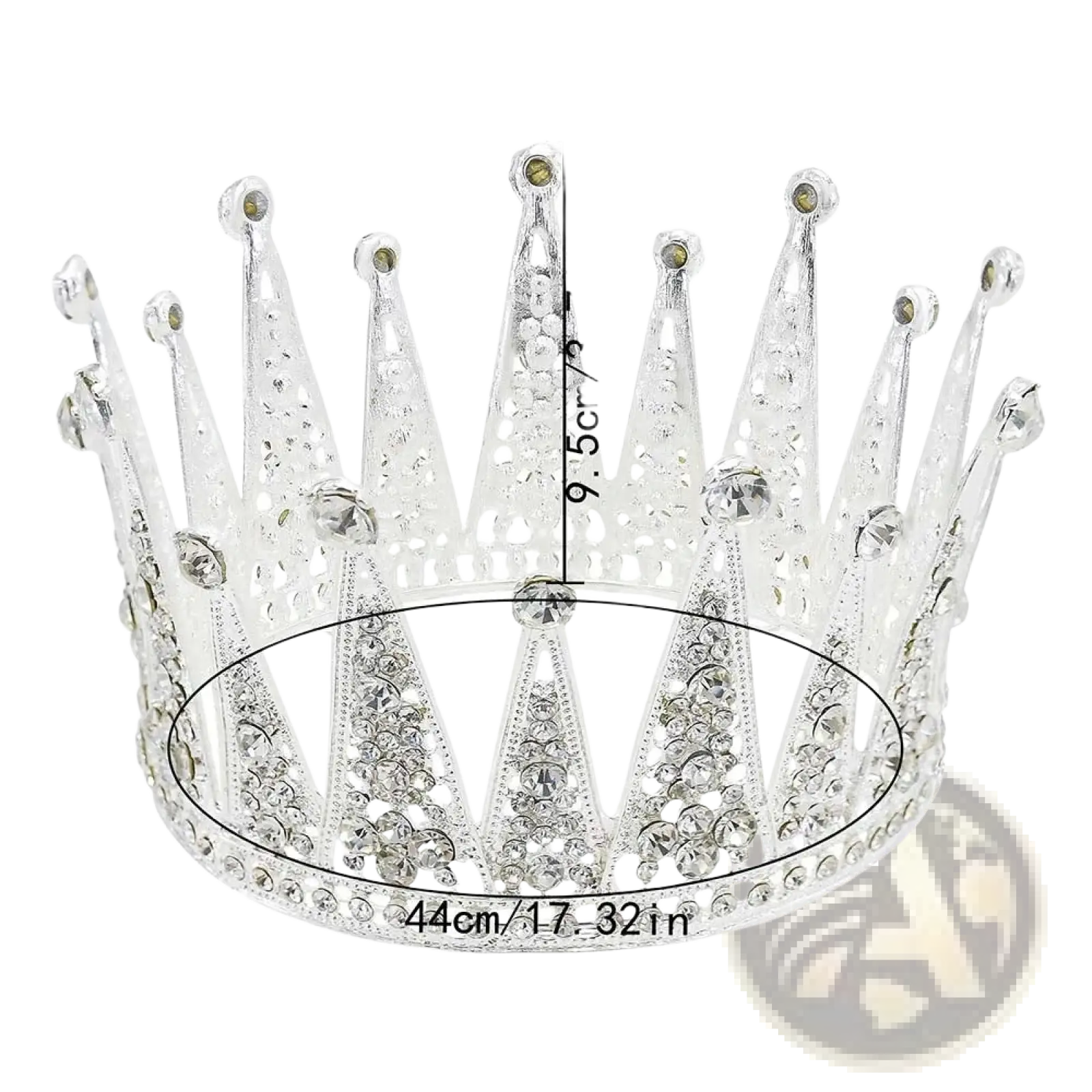 Intricate rhinestone filigree bridal tiara crown in silver with lace-like cutouts and sparkling crystal accents