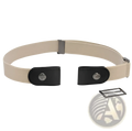 Beige invisible elastic stretch belt for women with black leatherlike ends and silver metal clasps